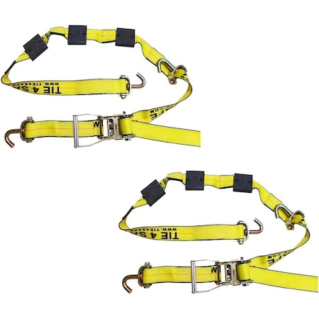 Tie 4 Safe 2" x 10' Auto Transport Tie Down w/ J Hooks, WLL, 3,333 lbs, PK2 RT51-510-W54-2